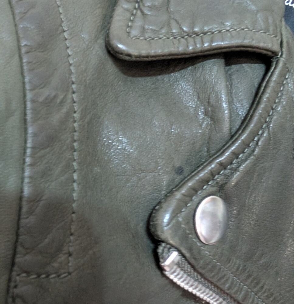 Madewell Washed Leather Motorcycle Jacket Dark Green Size XS Preowned - Picture 9 of 10